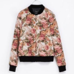 Zara polka dot floral bomber jacket